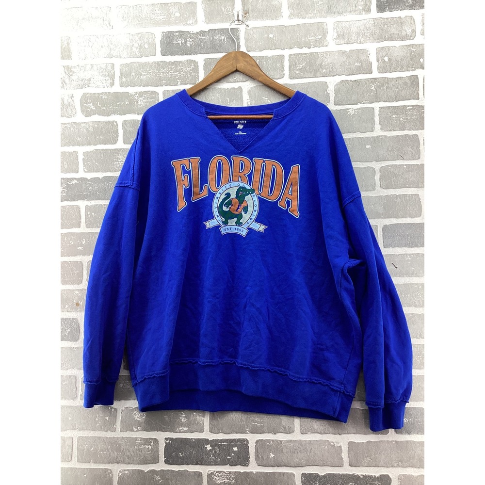 Hollister Blue 84 Florida Gators Sweatshirt XL Blue Raw Hem V-Neck Pullover